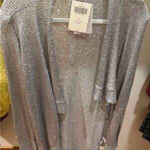 Metallic Silver Open-Front Women's Sweater Cardigan by Boston Proper